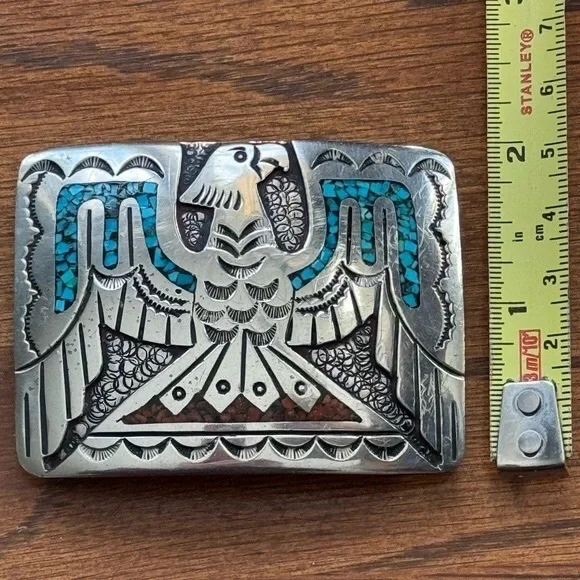 J. Nezzie Navajo Native American Belt Buckle. Sterling Silver.Unisex